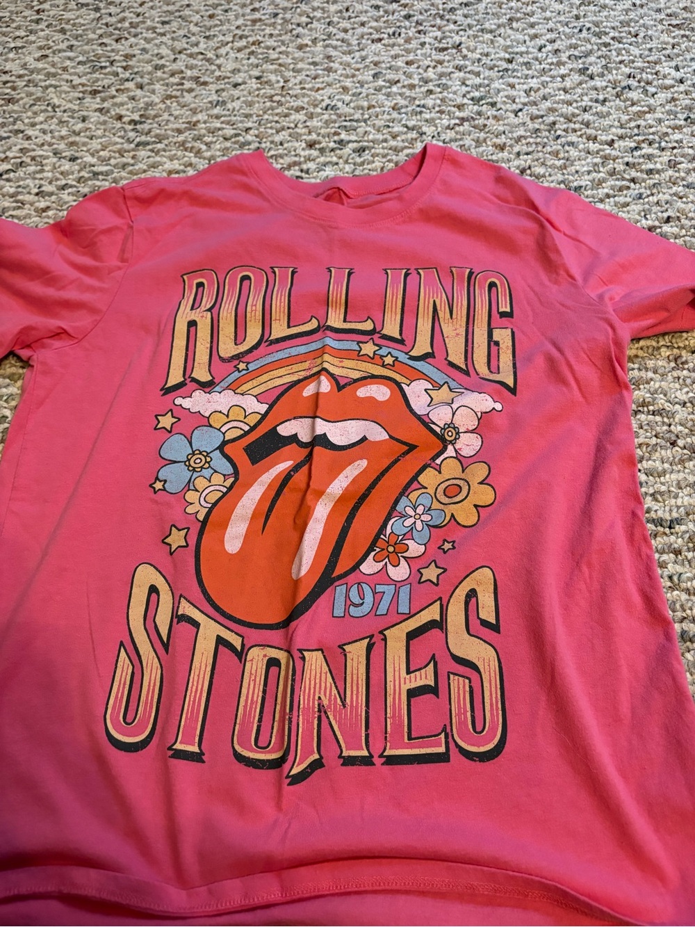 the Rolling Stones Pink Retro Tongue Logo Tee
